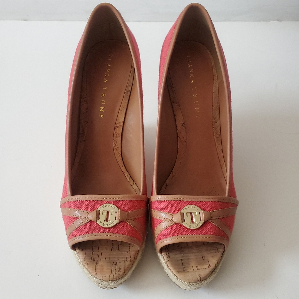Ivanka Trump Coral (Orange) & Cork Wedges Size 10
